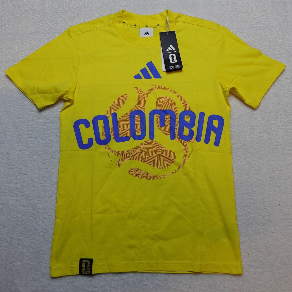 Adidas Colombia Soccer Graphic Tee Kids Size M Yellow JZ8879 FIFA Football